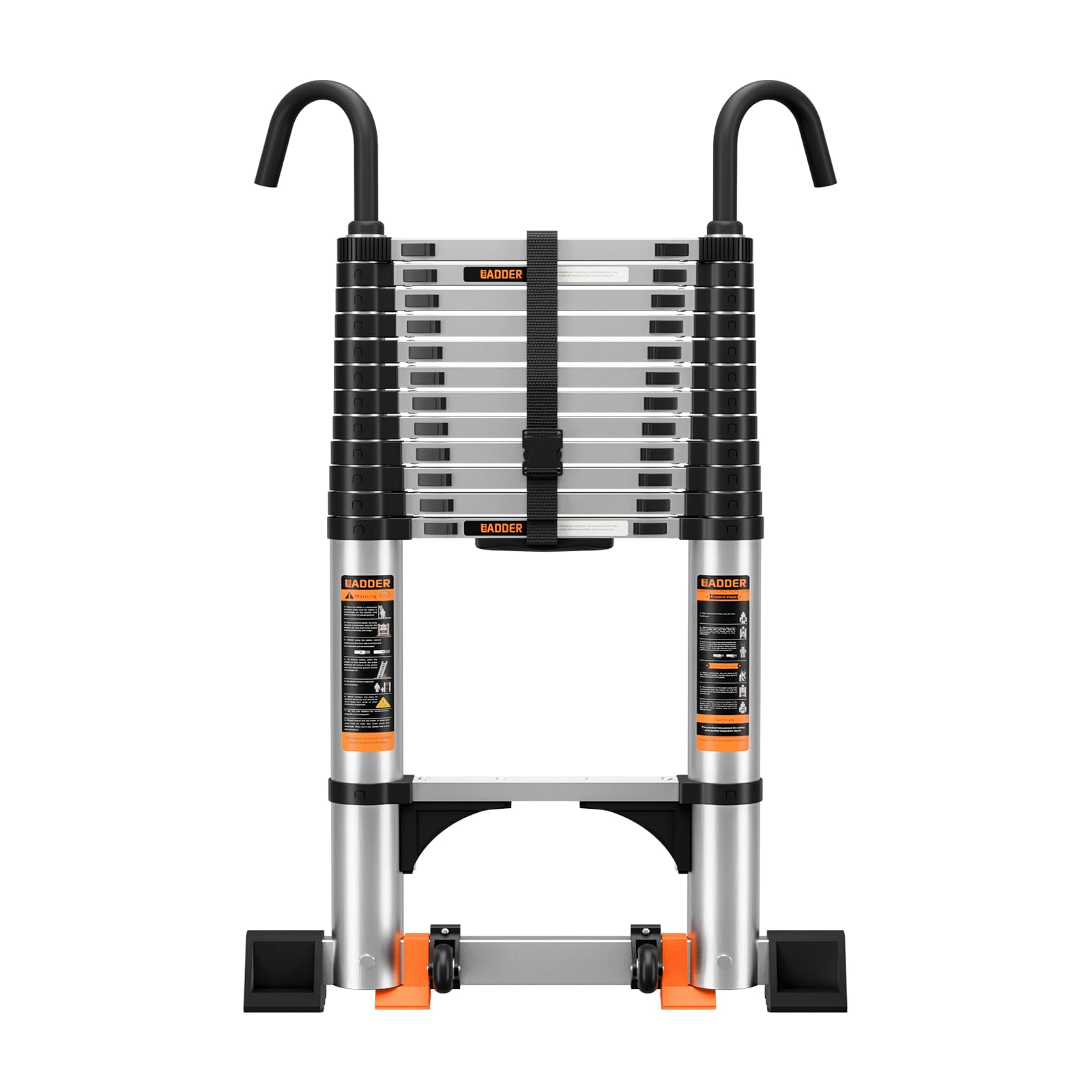 Telescopic Ladder with Non-Slip Feet,2.6M/8.5FT Aluminium Extension Loft Ladder with Stabilizer Bar and Detachable Hooks, Multi Purpose Extendable Portable Folding Ladders, step Ladders