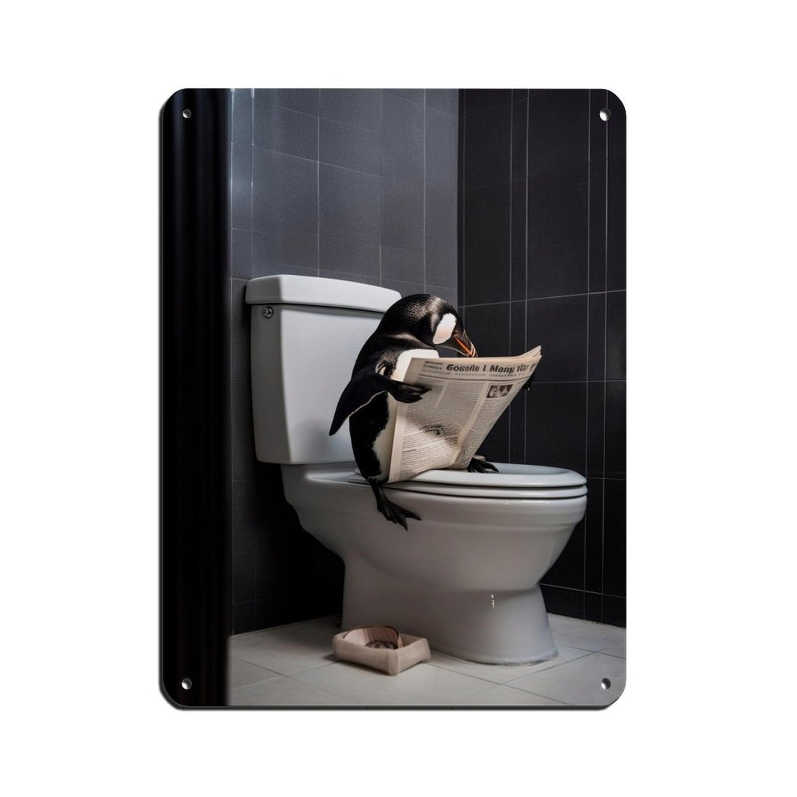 Penguin on Toilet Reading The Newspaper Tin Sign Vintage Metal Pub Club Cafe Bar Home Wall Art Decoration Poster Retro 12x16inch(30x40cm)