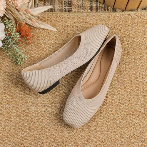 Womens Knitted Breathable Flat Shoes Square Toe Casual Work Dressy Slip On with Openwork Design for Daily Wear Machine Washable3