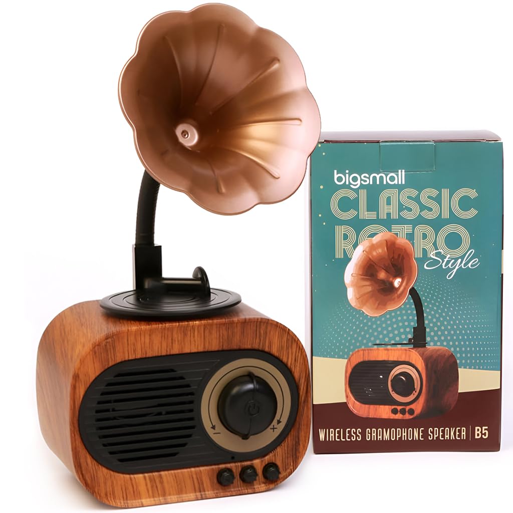Bigsmall Vintage Gramophone Bluetooth Speaker, Premium Portable Decorative Speaker, Handsfree Calling and Original with Warranty, Retro Style, Sound Experience, 6 Hours Battery Life (B0C2YLC2LP) Amazon Price History, Amazon Price Tracker