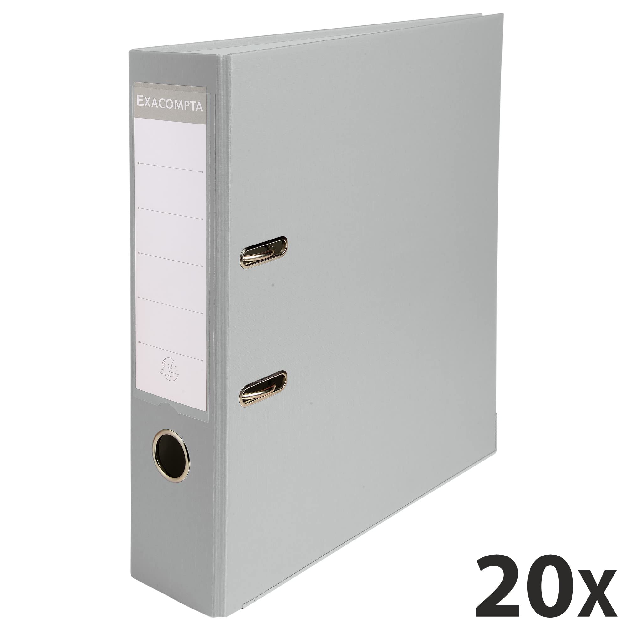 Exacompta - 918416B - Caja de 20 archivadores de palanca A4 - Lomo 80 mm - Mecánico 80 mm - Dimensiones exteriores: 32 x 29 x 8 cm - Formato a archivo A4 - Color: Gris