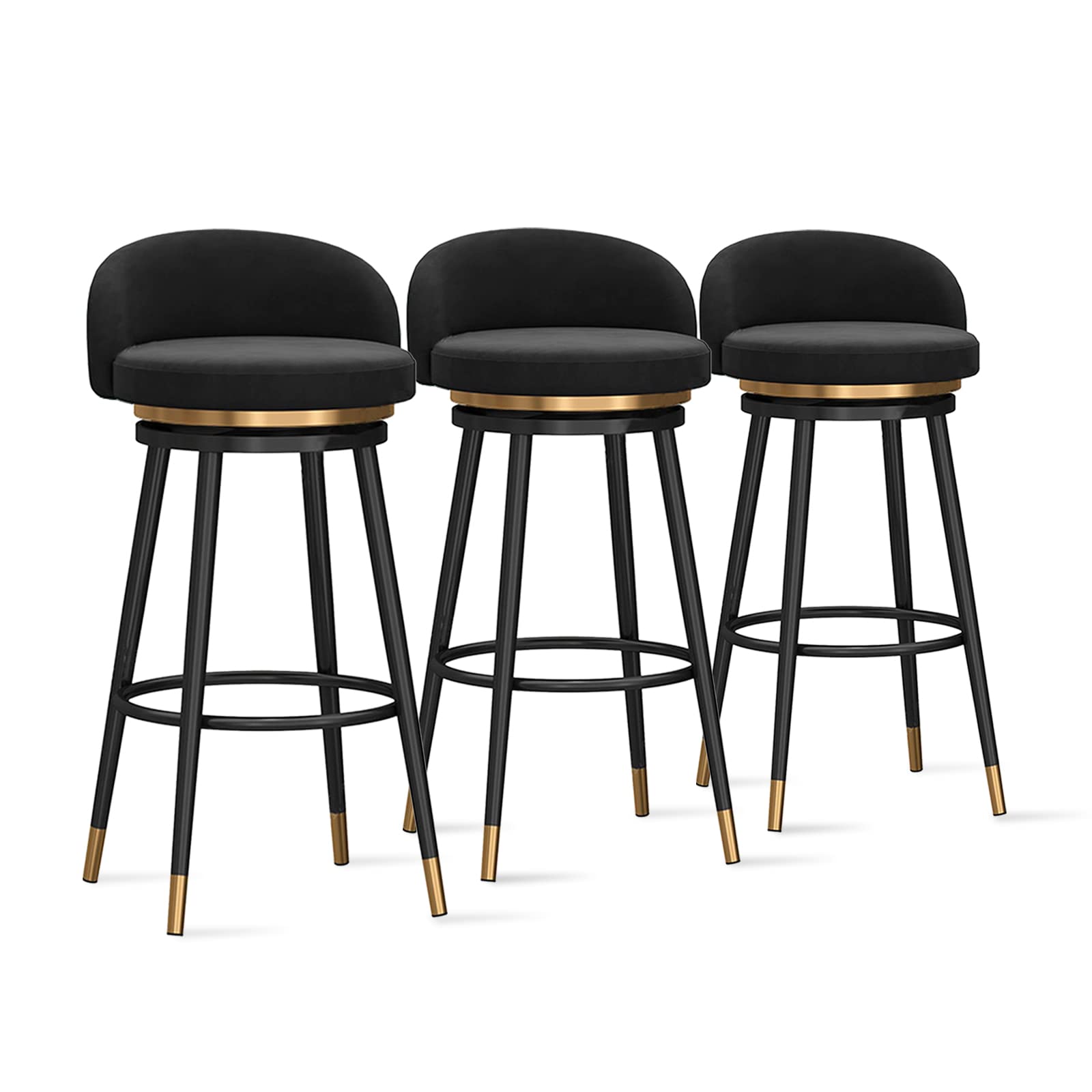 IUokLU Velvet Barstools with Back Modern Kitchen Stools for Breakfast Bar Upholstered Swivel Counter Chair for Kitchen Island 1 PCS(Black-3 PCS)
