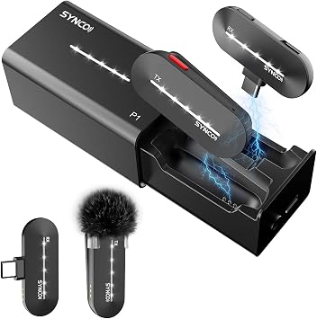 SYNCO Wireless Lavalier Microphone 48KHz 24Bit, P1ST Lapel Mic with Charging Case for Type C USB C Smartphone YouTube TIK Tok Live Streaming Recording Podcast, Wireless-Lavalier-Microphone-Lapel