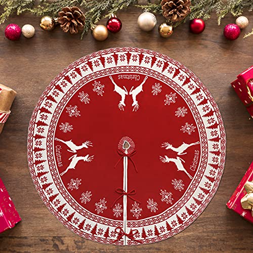 OurWarm-Christmas-Tree-Skirt-48-Inches-Knit-Tree-Skirt-with-Snowflake-Reindeer-Red-and-White-Double-Sided-Rustic-Xmas-Tree-Skirt-Christmas-Decorations-for-Party-Indoor-Christmas-Tree-Decoration OurWarm Christmas Tree Skirt 48 Inches Knit Tree Skirt with Snowflake Reindeer Red and White Double Sided Rustic Xmas Tree Skirt Christmas Decorations for Party Indoor Christmas Tree Decoration