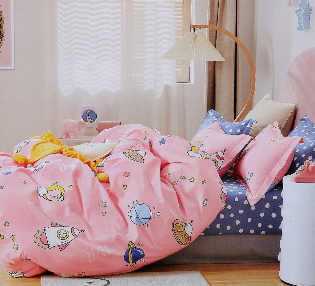 Glace Cotton Bedsheet with 2 Pillow Covers for Kids Printed Double Bed Girls/Boys - Sheet Size 90 x 100 -Pink-picture-20