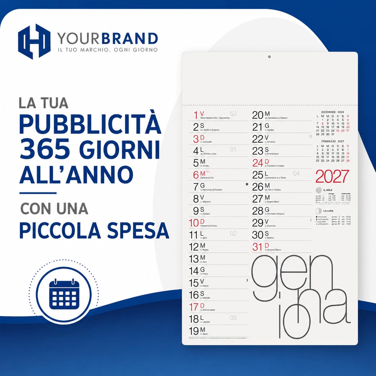 Calendari Personalizzati 2027 in Stock da 100 Pezzi Olandesi Grandi da Muro Notes sul Retro per Gadget Pubblicitari di Fine Anno e come Omaggio per i Clienti o Regali Aziendali | PA615
