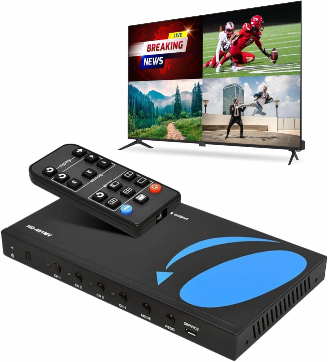 OREI HDMI Switcher 4 in 1 Out with Quad Screen Multiviewer - Supports 1080p, DTS/Dolby Audio, IR Remote Control, Seamless Switching, Compatible with HDMI Devices