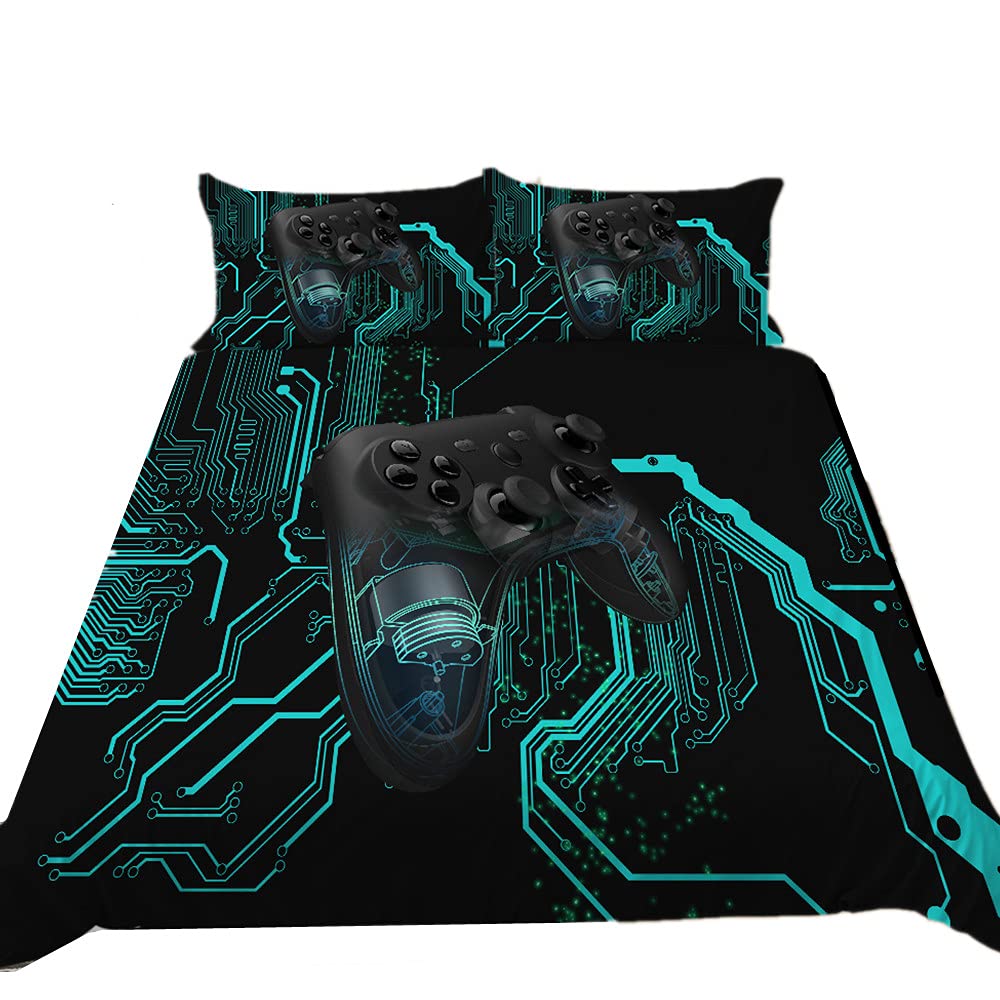 Stillshine. Juego De Funda De Edredón, 2/3 Piezas Funda Nórdica Cama 80/90/105/135 Gamer Juvenil Chico Niño Adulto 3D Gamepad Video Juego Hippie Juego De Ropa De Cama (Negro,Cama 105 200 x 200 cm)
