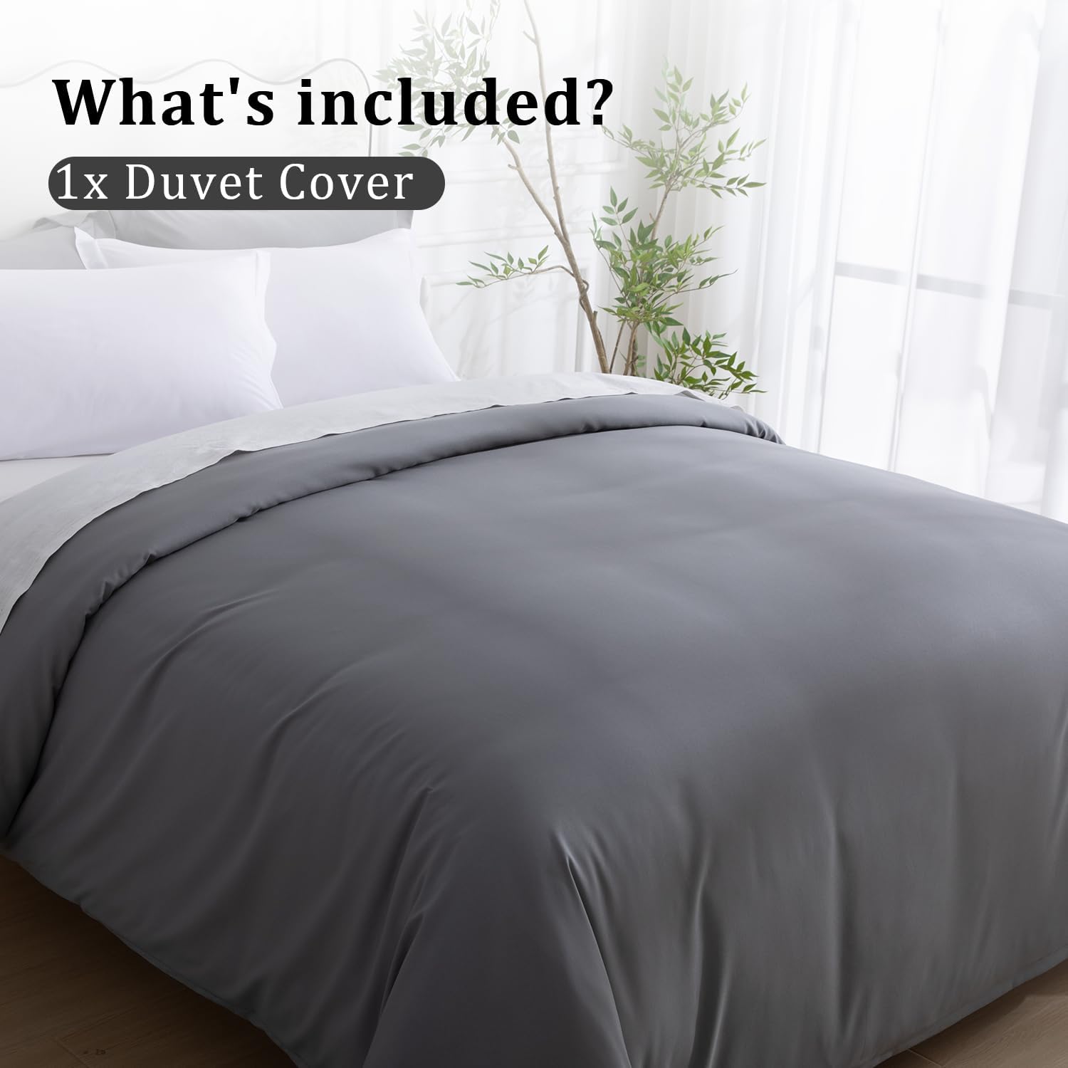SheRest 1 Piece Duvet Cover Queen Size - 100% Viscose Derived from Bamboo, Soft Breathable Cooling Comforter Cover for Hot Sleepers, 8 Corner Ties and Zipper Closure, No Comforter (Gray, 90"x90")
