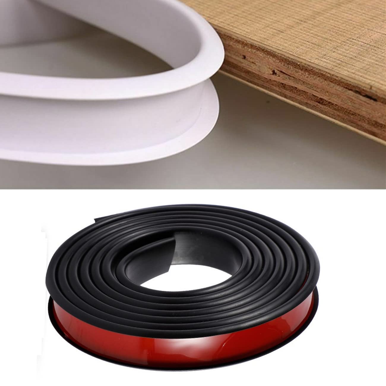 Copri Bordo Flessibile a U, Copri Bordo Mobili, Bordo Flessibile Autobloccante, Bordo TPE Tavolo e Sedia Mobili Bordatura per Armadio Riparazione Mobili Restauro (5m×16mm,Nero)