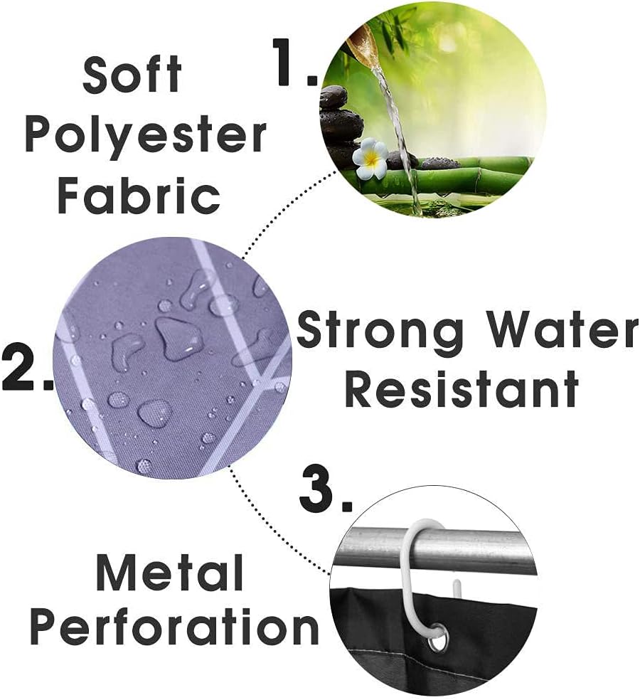 OLEBETY 4PCS/Set Zen Spa Shower Curtain, White Orchid Candle Green Bamboo Basalt Massage Stone Tranquil Lake Relaxing Spiritual Meditation Bathroom Decor, Non-slip Bath Mat, Bamboo & White Flower