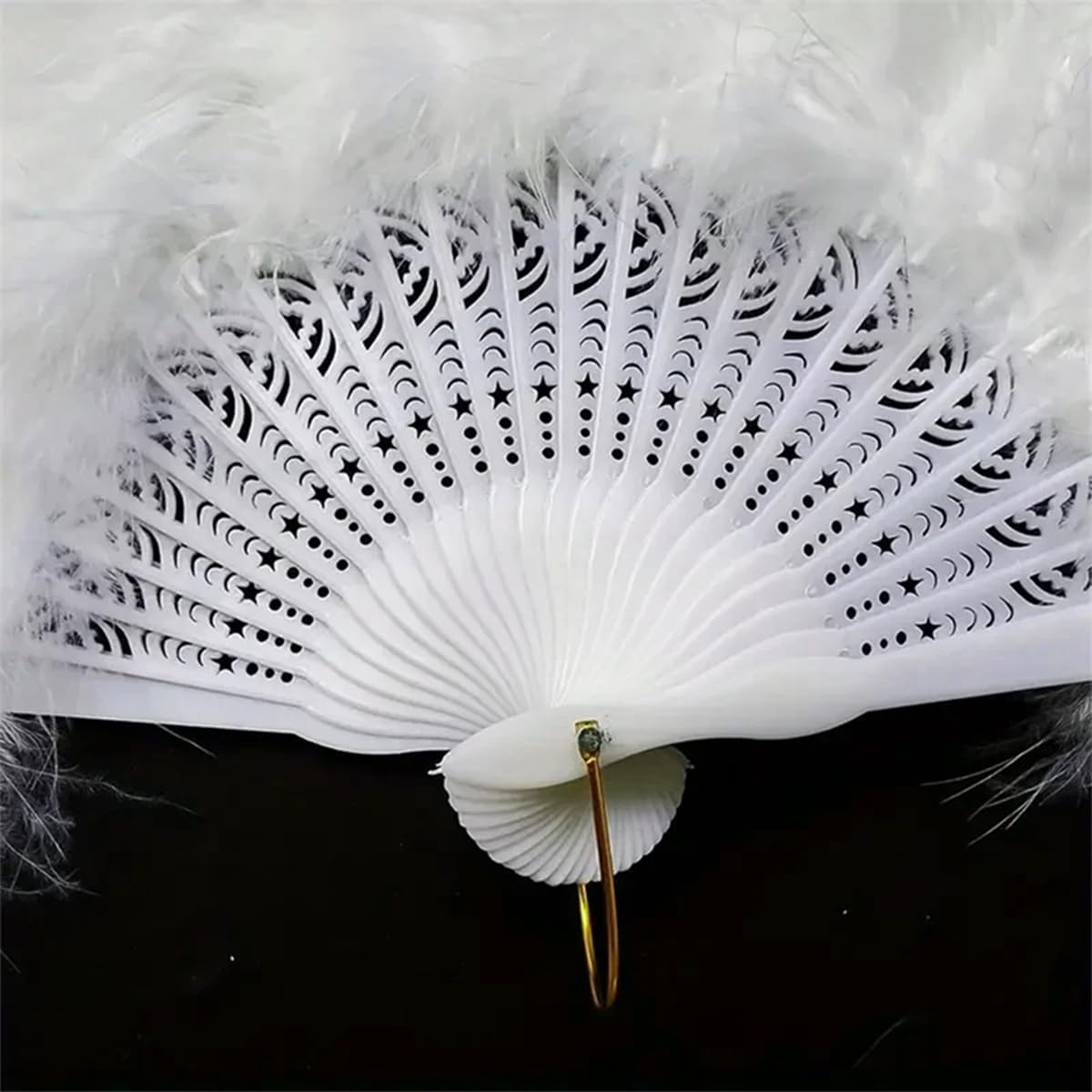 Queenbox 19.6x11.8in Feather Folding Fan, Star Round Shape Plastic Hand Fan Frame, Red Chinese Knotfor for Dancing Party Wedding Clothing, Pink