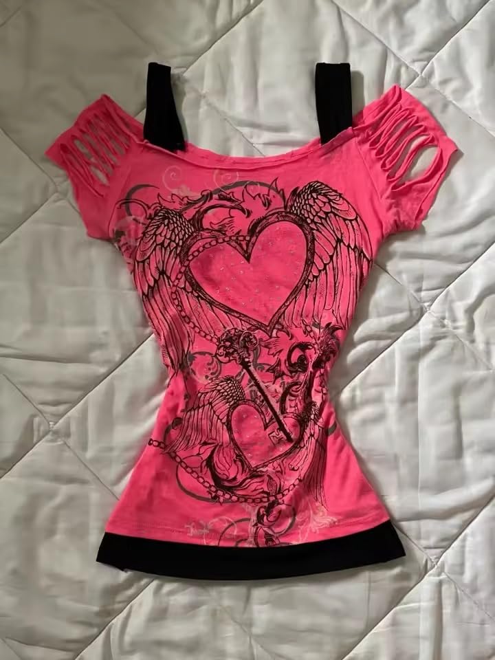 Image of Kawaii Cutecore Harajuku Vintage Y2k 2000s Tops Summer Goth Emo Alt Short Sleeve Graphic Tee