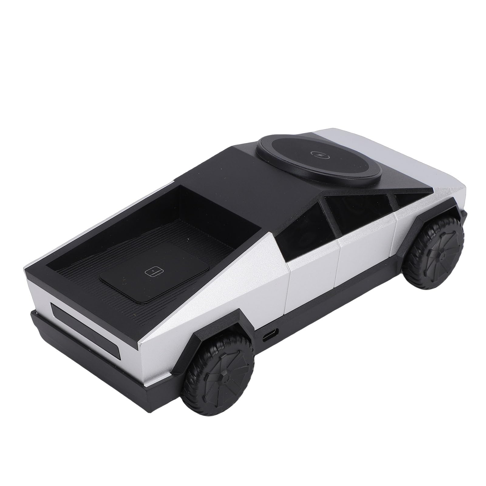 aqxreight Stazione di Ricarica Wireless 3 in 1, Caricabatterie Rotante per Modello di Auto in Scala 1:25 con Luce Ambientale per Auricolari per Orologio da Telefono (SILVER)