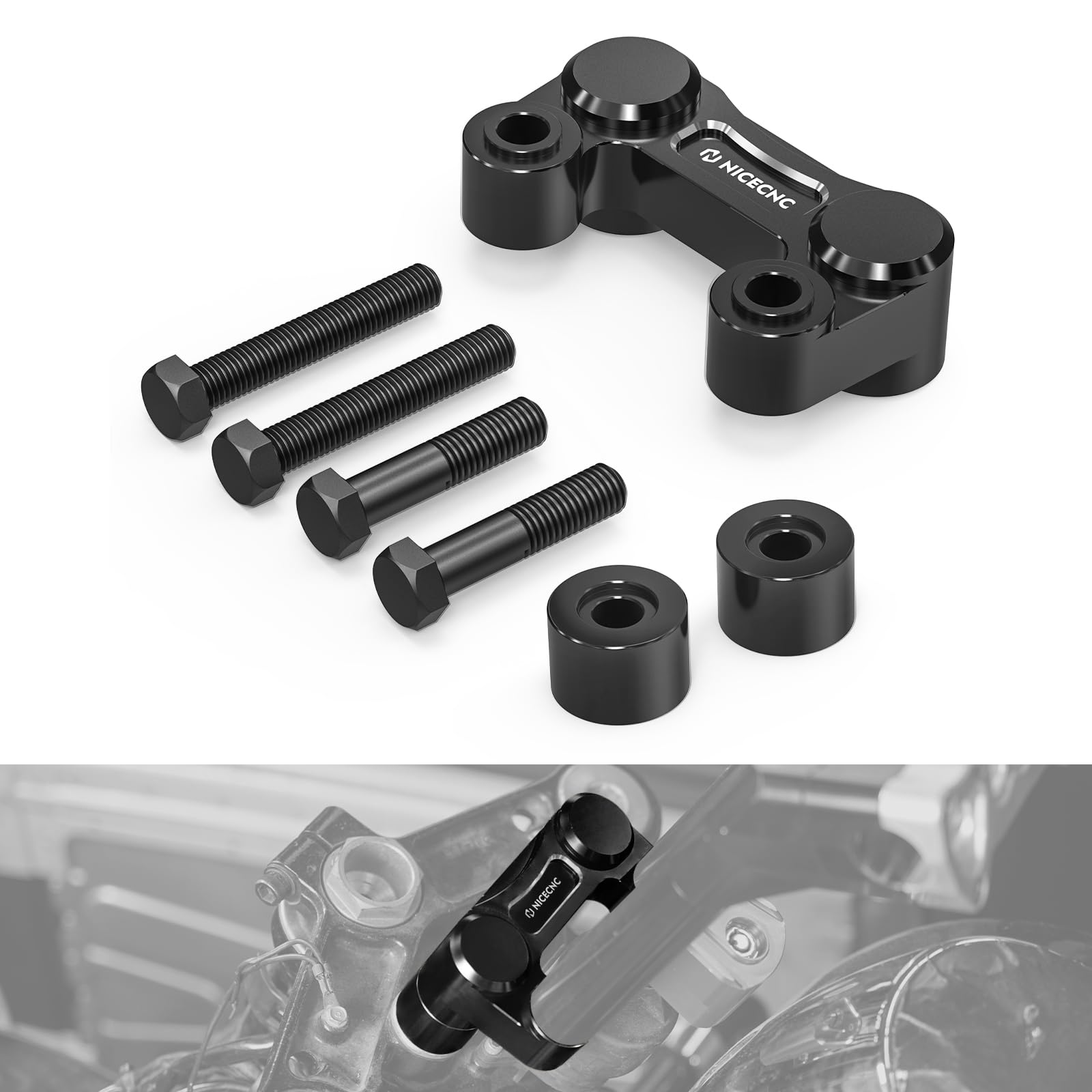 NICECNC Black Handlebar Riser Relocation Bracket Mount Aluminum CNC Compatible with Harley Road Glide FLTRX 2015-2024, Street Bob FXBBS 114 2021-2024,