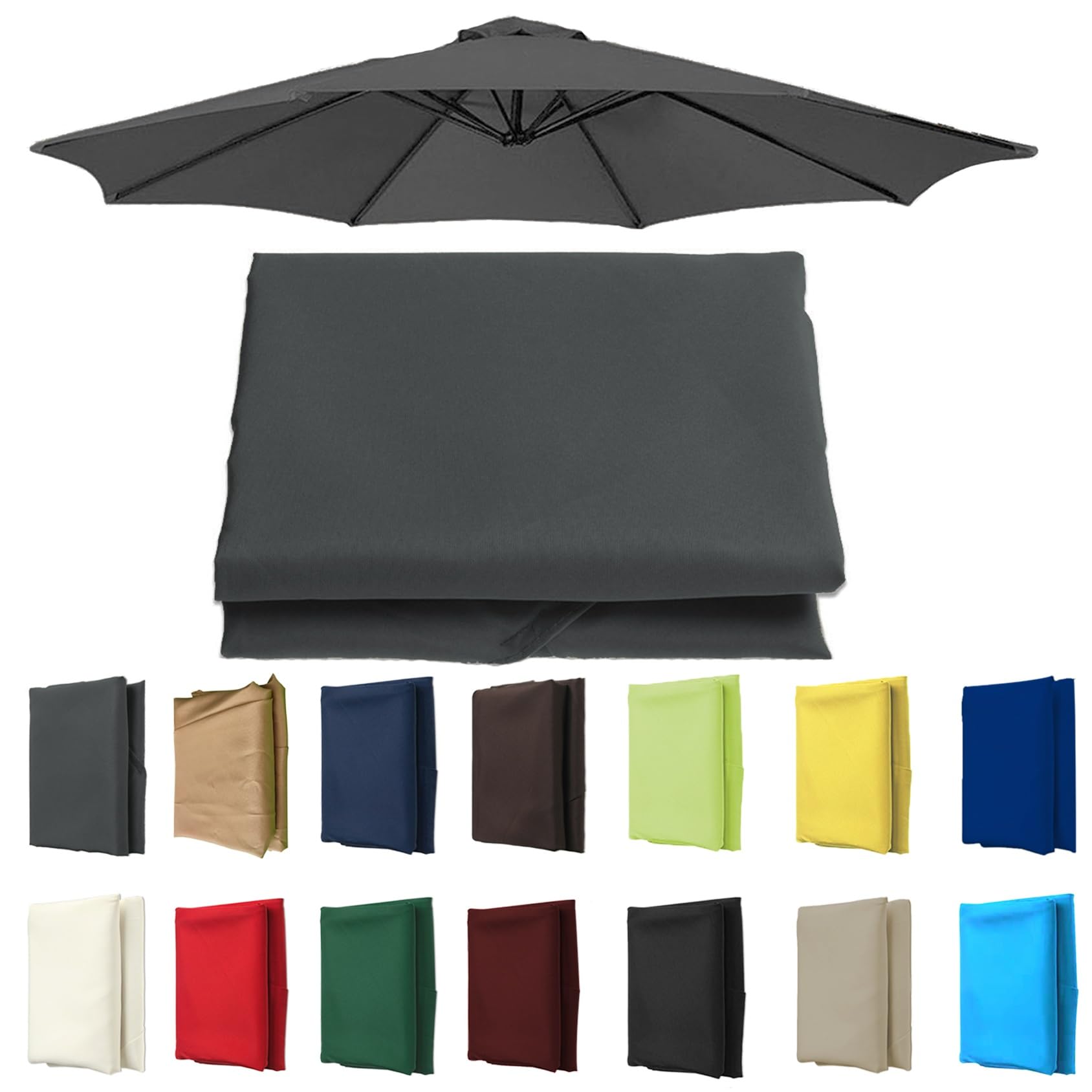 6 Arms/8 Arms Sun Umbrella Replacement Cloth, 200/270/300 CM Umbrella Replacement Canopy Cantilever Parasol Top Fabric Cover Sunshade Cloth - For Garden Patio Yard Beach Pool Market Table(Color:Gray,S
