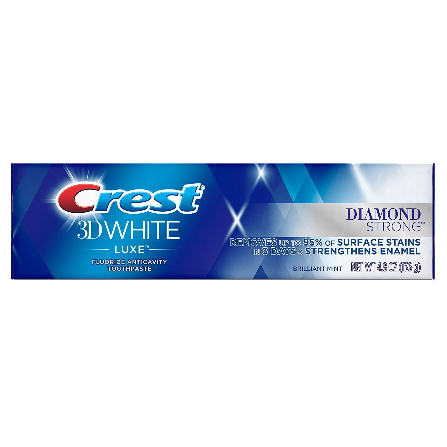 Crest 3D White Luxe Diamond Strong Whitening Toothpaste, Brilliant Mint 4.8 oz (Pack of 2)
