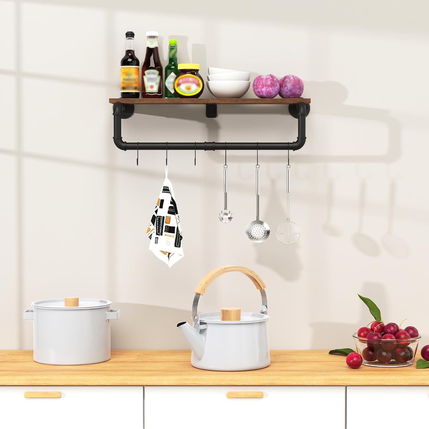 Size 27.6x10.2x5.9 Inch, Industrial Pipe Clothes Rack, Heavy Duty Iron Wall Mounted Garment Rack for Hanging Clothes, Shelf with Hanging Rod, 27.6x10.2x5.9 Inch, Black