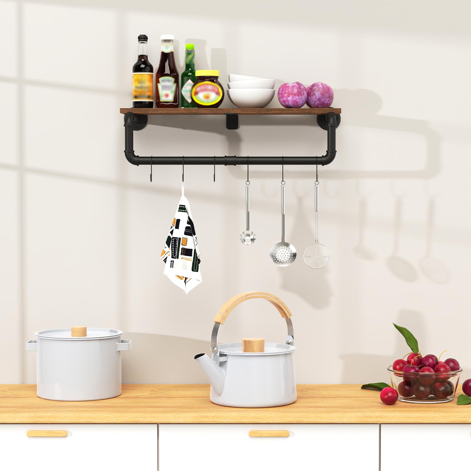 Perchero industrial de tubería con estante superior, postes de armario para colgar ropa, percheros de hierro resistente para montaje en pared, 27.6 x 10.2 x 5.9 pulgadas, negro 7