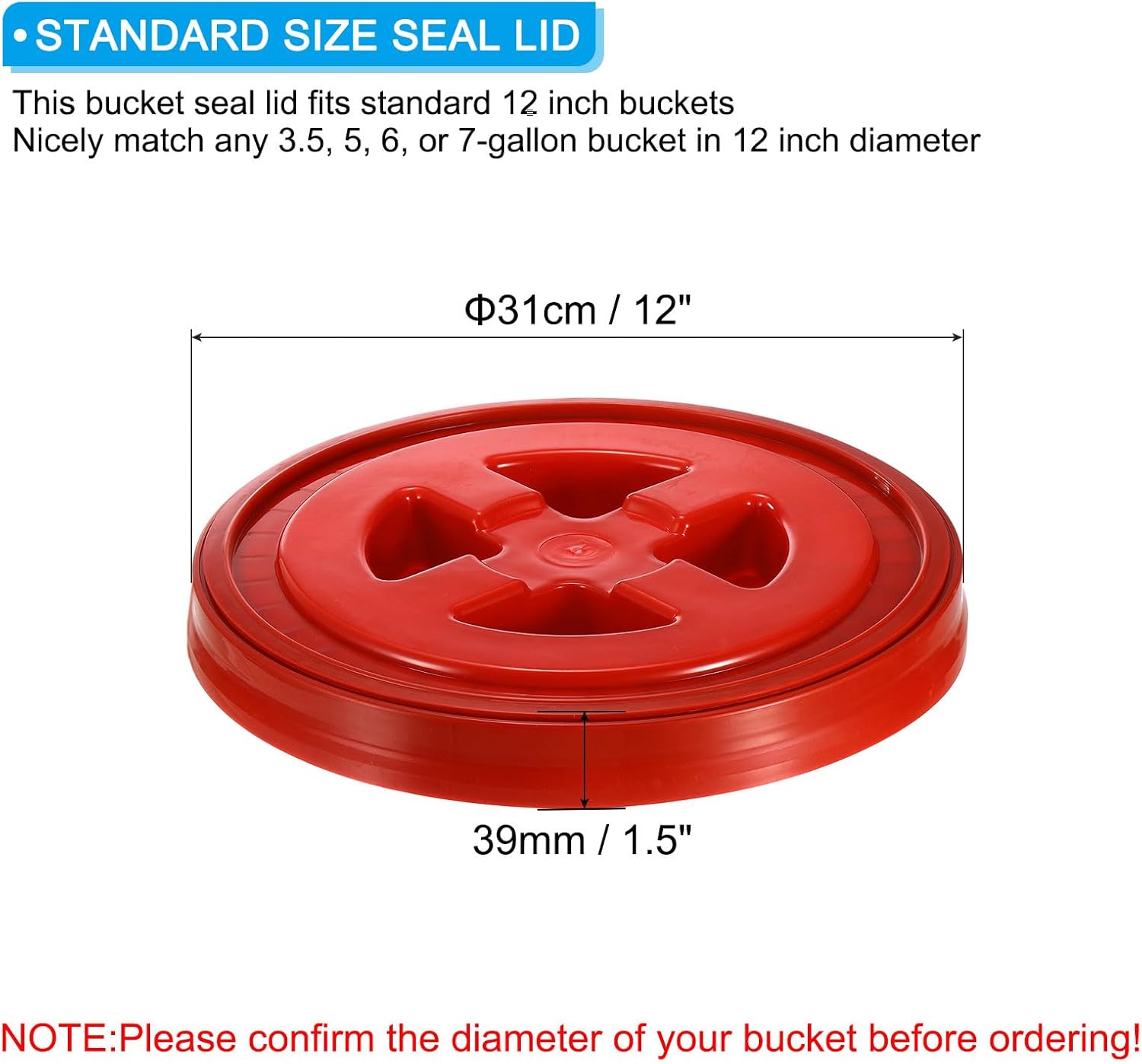 patikil 5 gallon bucket seal lid 12x1.5inch, 6 pack plastic leak proof storage bucket with screw on lid for pet food grain paint industrial storage bucket, red