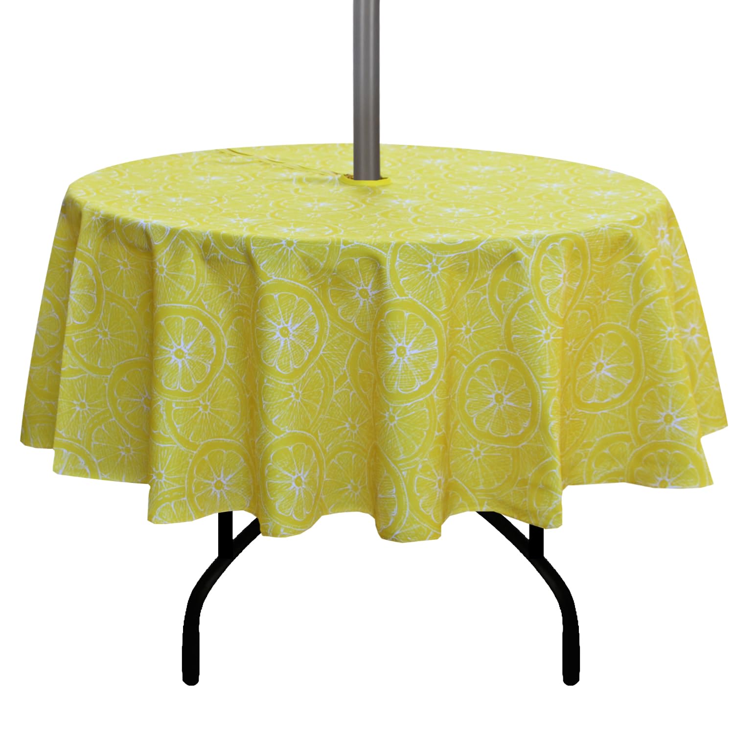 youngseahome Outdoor Tablecloth Water Resistant Polyester Fabric Summer Table Cover with Zipper Umbrella Hole for Picnic/Party/Dinner/Patio Garden (60Inch Round,Lemon)