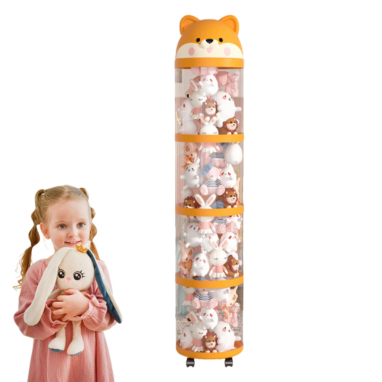 Organizer in peluche, tubo portaoggetti per giocattoli, con ruote a torre di grande capacità, supporto per mobili decorativi, contenitore | di gestione della raccolta di