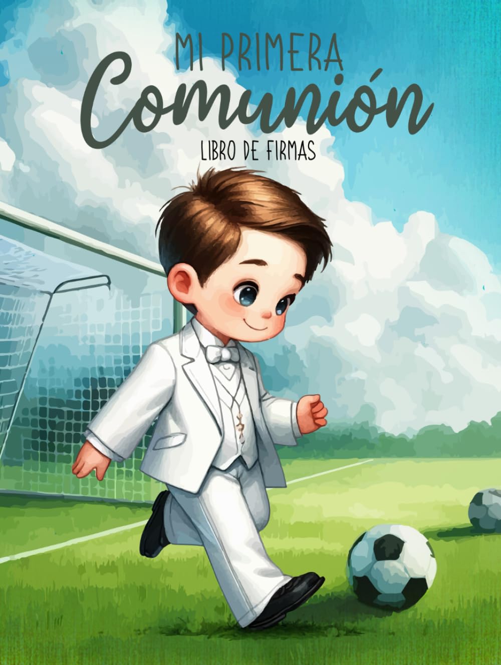 Mi Primera Comunión: Libro de Firmas Comunión Niño Fútbol con Dedicatorias de Invitados, Fotografías, Lista de Regalos y Árbol de Huellas.