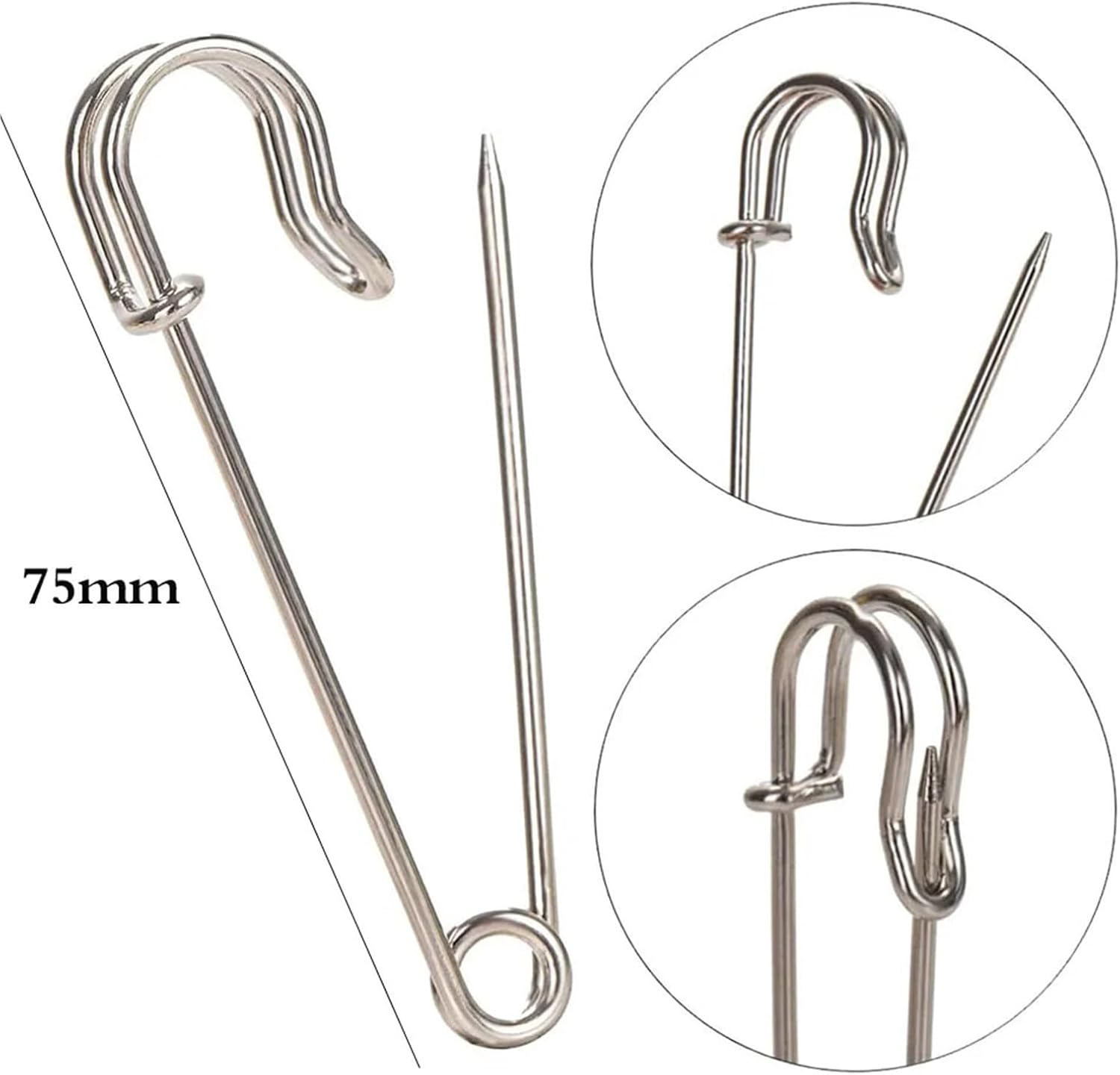 50 Large Safety Pins 2.9" Heavy Duty Blanket Bulk Steel Spring Lock Fasteners for Blankets Crafts Skirts Brooch Making for Clothes and Sewing