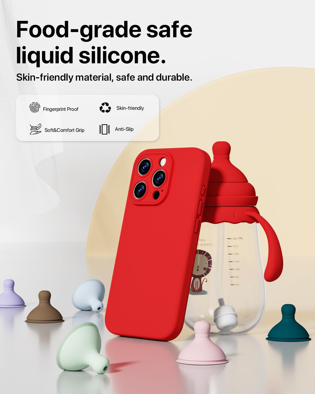 GOODVISH 3 in 1 Silicone Cover per iPhone 15 Pro 6.1" (2023), Custodia con 2 Pellicola Protettiva, Case per Cellulare Ultra Sottile Antiurto Resistente [Protezione Fotocamera], Rosso