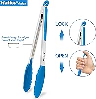Vista 8 de Pinzas de cocina Walfos - 17,78 cm, 22,86 cm y 30,48 cm. Pinzas para alimentos resistentes al calor, acero inoxidable engrosado y puntas de silicona