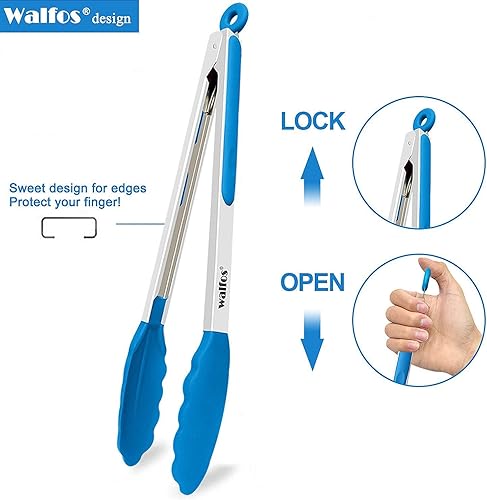 Miniatura 8 de Pinzas de cocina Walfos - 17,78 cm, 22,86 cm y 30,48 cm. Pinzas para alimentos resistentes al calor, acero inoxidable engrosado y puntas de silicona