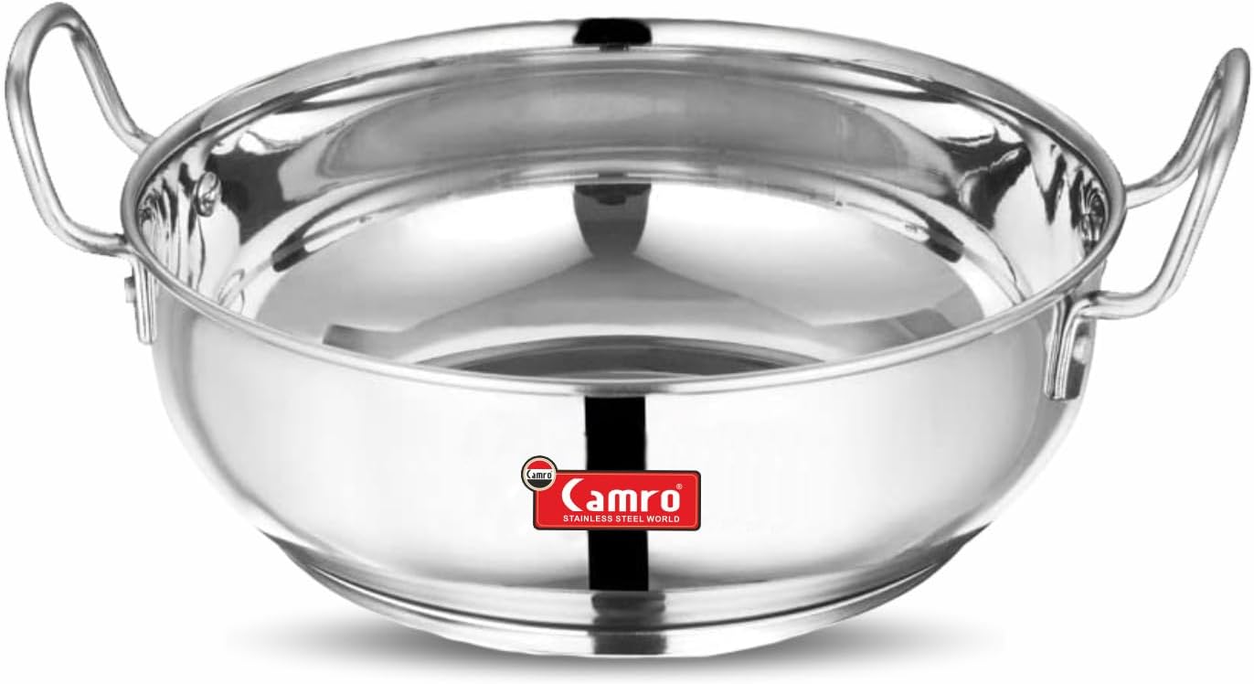 Camro Kadhai Induction Bottom 12 No, 1.8 Liters | Gas Stove Compatible | Cookware kadhai | Kadhai for Deep Frying | Kadai for Cooking Stainless Steel | Dishwasher Safe