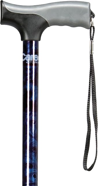 Carex Health Brands Soft Grip Walking Cane - Height Adjustable Cane with Wrist Strap - Latex Free Soft Cushion Handle, Blue Marble