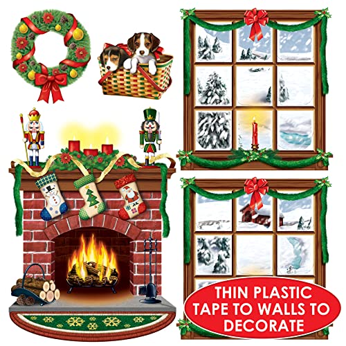 Image of Beistle 5 Piece Printed Plastic Indoor Christmas Decorations Holiday Photo Booth Background, 15 inch - 49 inch