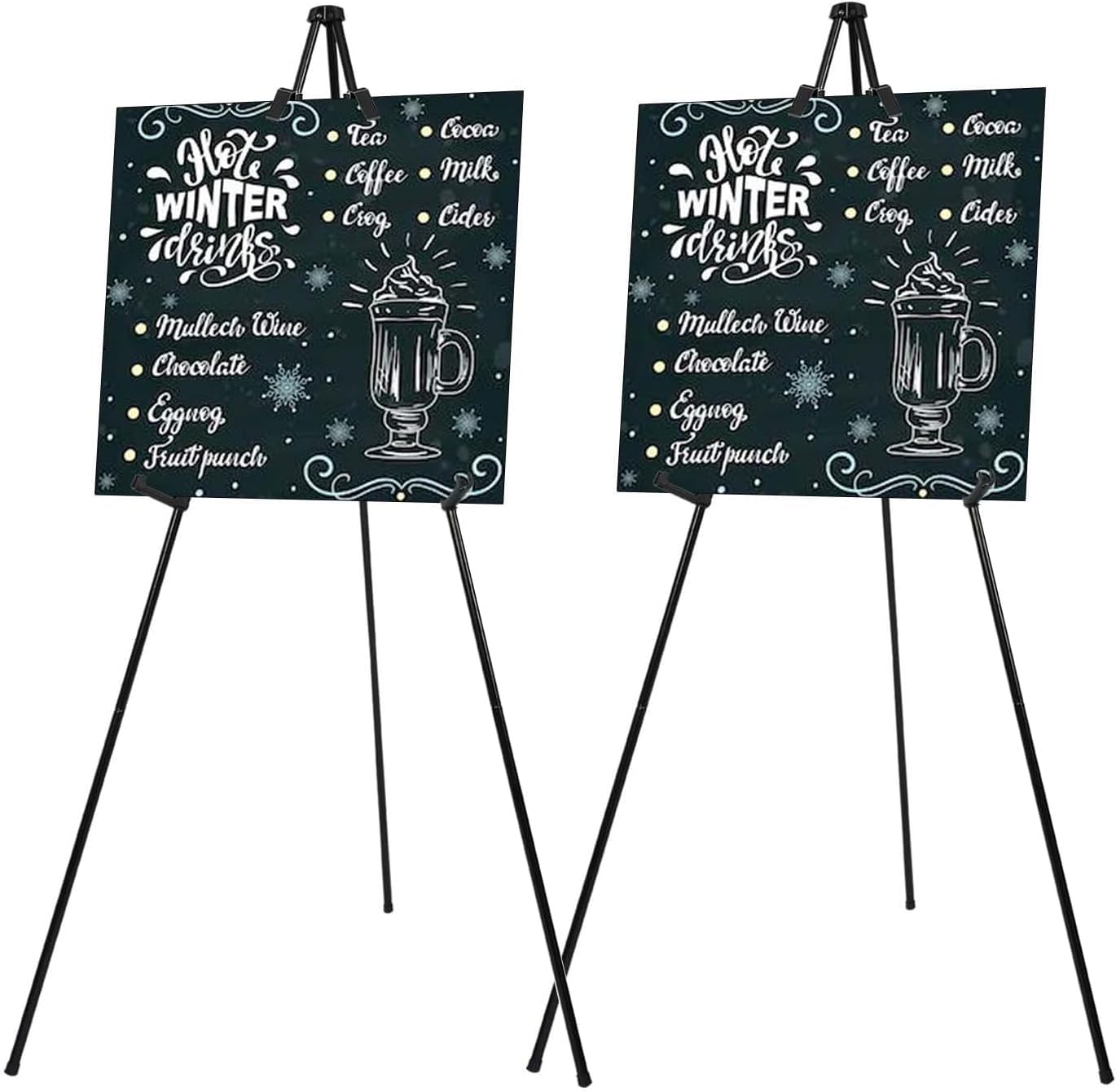 2 Pack Easel Stand 63" Picture Stand for Display, Portable Floor Standing Tripod Black Easel, Folding Easels Welcome Sign Stand for Wedding, Painting, Arts & Crafts (with Clips)