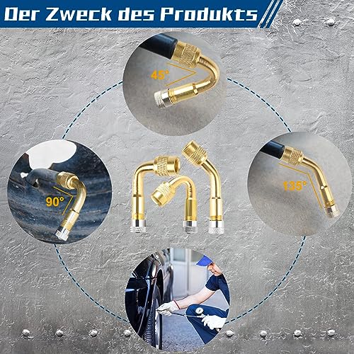 S_way Ventilverlängerung Autoventil Set, 2 Stück 120mm Ventilverlängerung, Autoventil Adapter 45° 90° 135° Winkelventil, 6 Metall Ventil Verlängerung Für Automobile Und Motorräder