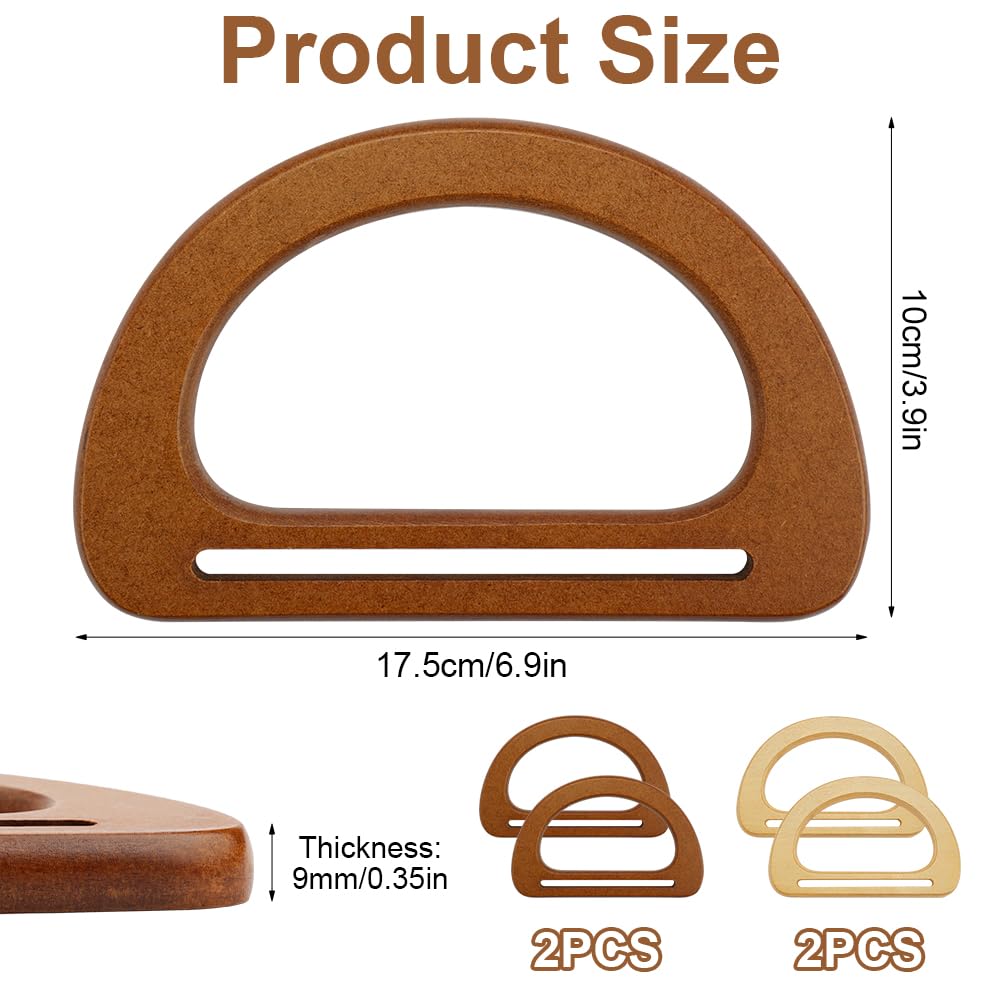 Asas para Bolsos de Madera, 4 Piezas Asas para Bolsos de Madera en Forma de D, Asas Madera para Bolsos, Asas para Bolsos Crochet,Asas de Madera para Bolsas,para Bolsos Hechos a Mano,Bolsa de Bricolaje