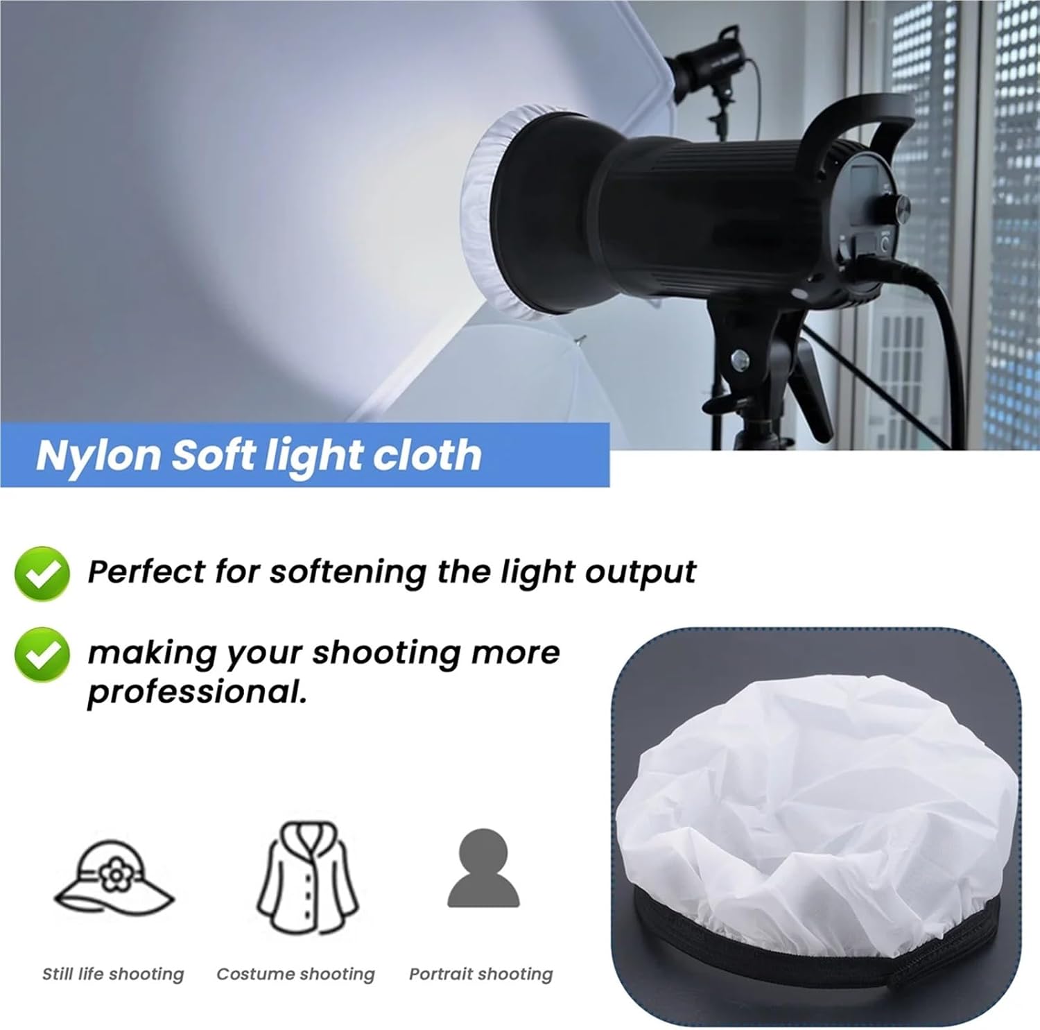 Light Diffuser Photography Light Soft White Diffuser Cloth, 7inch 180mm for Studio Strobe