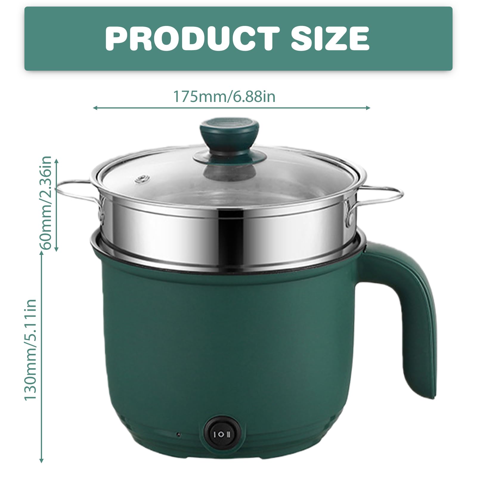 Hot Pot elettrico da 1,5 L, mini multicooker antiaderente portatile con vaporiera, fornello rapido per ramen e padella elettrica con controllo Dual Power, fornello da viaggio per casa, ufficio