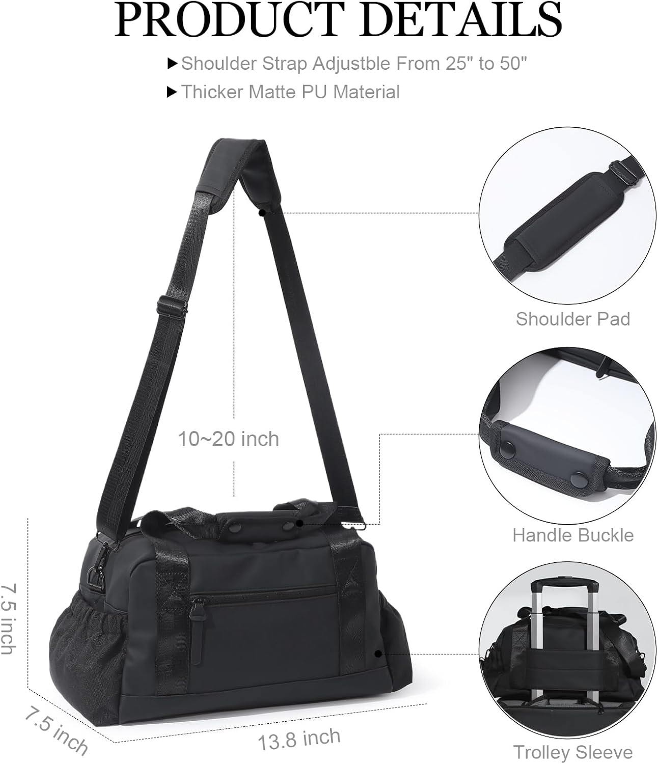 Small Gym Bag for Women, Mini Crossbody Gym Duffle Bag with Wet Compartment, Carry on Gym Tote Bag for Workout Dance Sport Travel (Medium-Black)