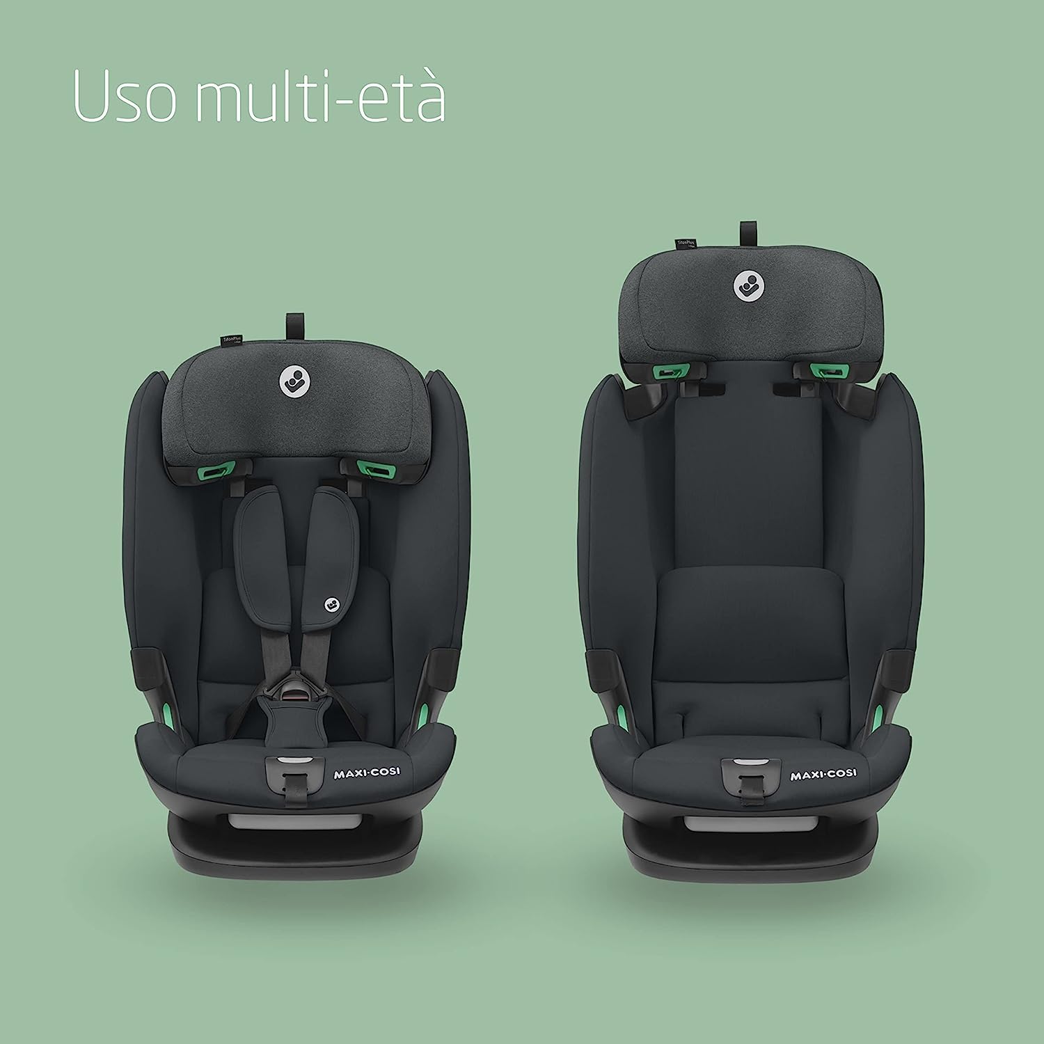 Maxi-Cosi Titan Plus i-Size, Seggiolino Auto ISOFIX, 15 Mesi - 12 Anni (76 - 150 cm), Reclinabile in 4 Posizioni, Regolabile in Altezza, Side Impact Protection G-CELL, per Bambini, Authentic Graphite
