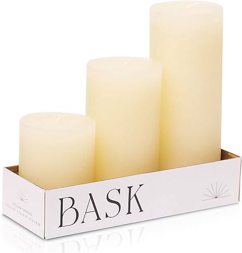Miniatura 1 de Velas de pilar moteadas de Bask, juego de velas sin perfume sin goteo de 3 a 3 x 4 pulgadas, 6 y 8 pulgadas, color marfil para decoración del hogar,