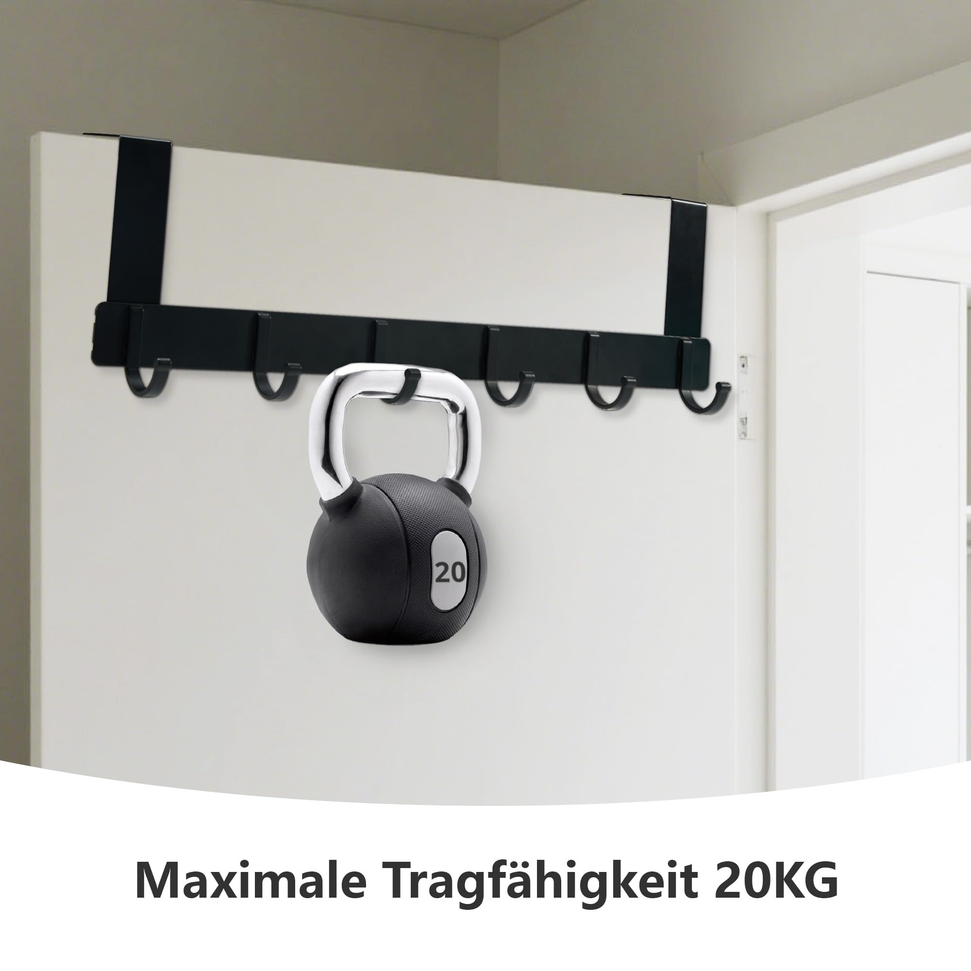 Image secondaire de Porte Manteau Sans Perçage en Acier Inoxydable avec 6 Crochets - Noir