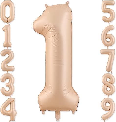 1 Balloon, Number 1 Balloons 40 Inch, Beige Large Big Foil Number 1 Balloon for First Birthday Party Graduation Wedding Anniversary Baby Shower