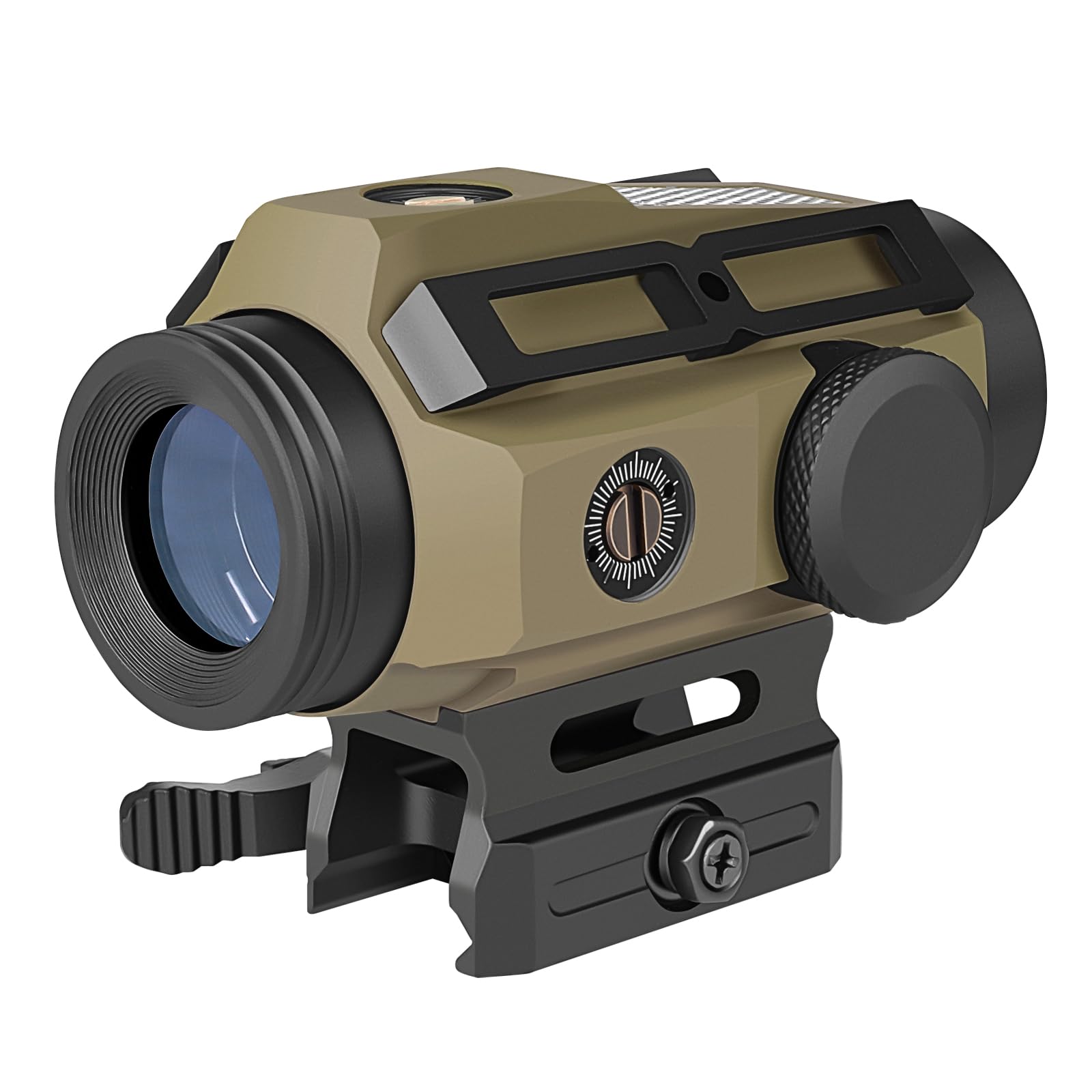 SPINA OPTICS Solar Red Dot 1x30mm Viseur Point Rouge 2 MOA Réflecteur avec Point/Croix Filet Circulaire et 7 Niveaux de Luminosité qd Mount Viseur Monté pour Airsoft（Sable）