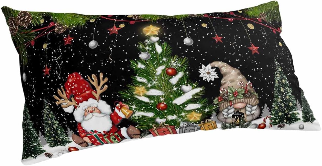 DecorLovee Black Gnomes Christmas California King Pillow Case - Microfiber Bed Throw Pillow Covers, Xmas Tree Snowflake Pine Needle Lumbar Pillow Cover with Envelope Closure for Sofa 20"x40"