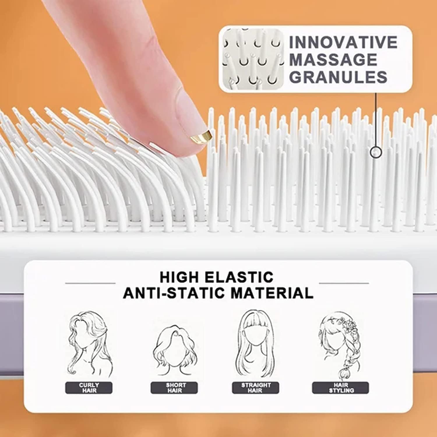 KHAMKARI Self-Cleaning Detangling Hair Brush for Women Anti-Static Massage Comb, Detangles Wet/Dry Hair, Gentle Scalp Massage, Reduces Frizz, Easy to Clean, Unisex Adult, All Hair Types 3