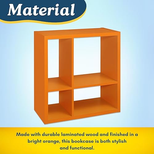 Miniatura 6 de Kings Brand Furniture - Katelyn - Estantería abierta de 4 cubos, organizador de almacenamiento de juguetes para niños (naranja)