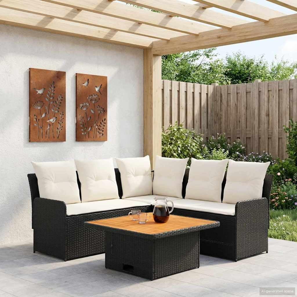Juegos de Muebles 4 uds. Negro y Crema Ratán sintético,54.2kg-3422175