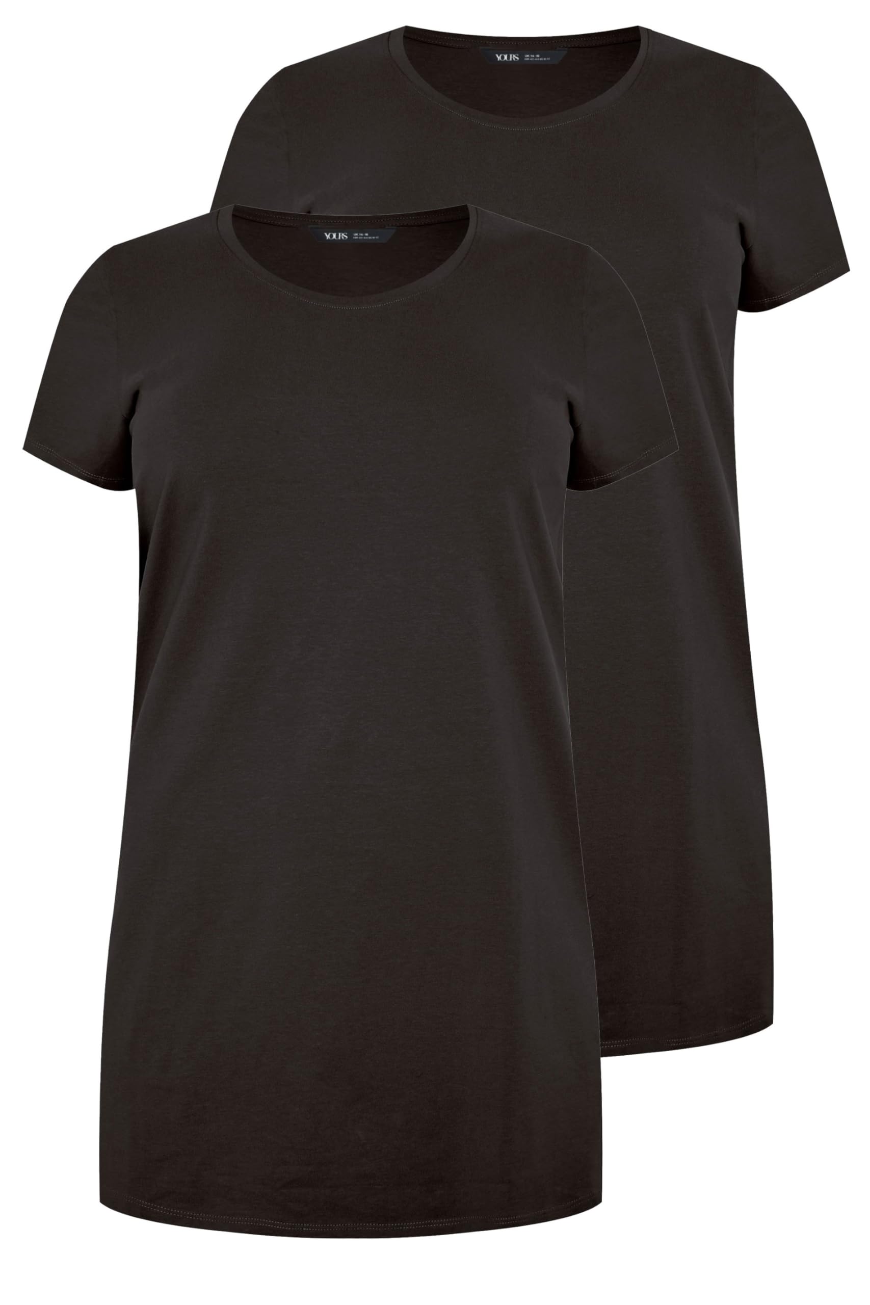 Yours Women's Black 2 Pack Longline T-Shirts In | Size: 34/36